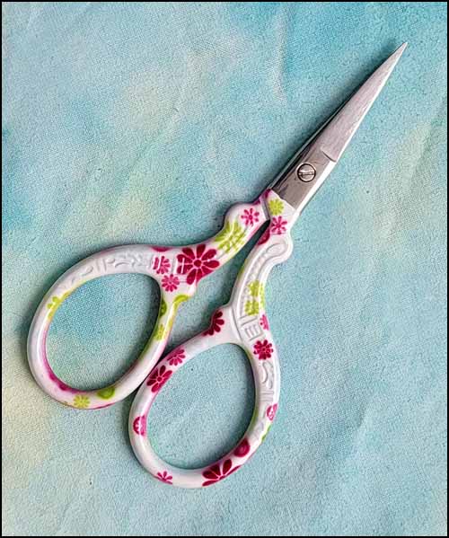White and Pink Floral Embroidery Scissors