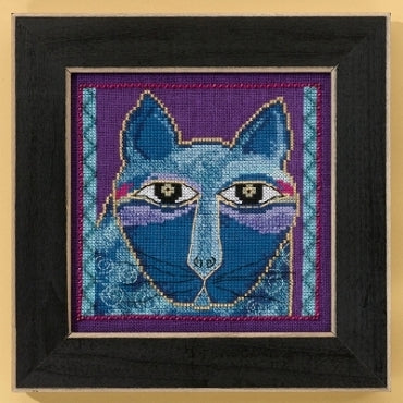 Wild Blue Cat - Laurel Burch - 28ct linen