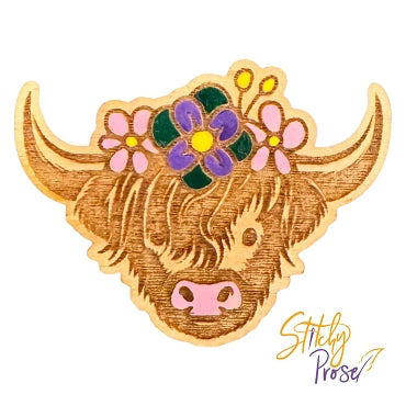 Wooden Highland Cow Needle Minder