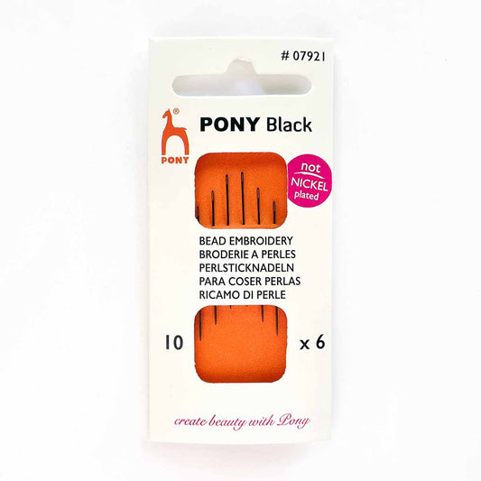 Pony Black Beading Needles with Black Eyes -  size 10